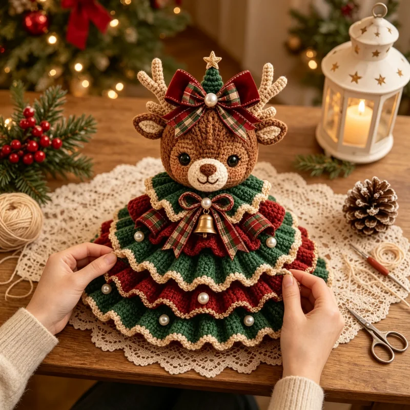 1Pcs Reindeer Christmas Tree Crochet DIY Craft Kit for Beginner Friendly Handmade Christmas Desktop Ornament Holiday Gift
