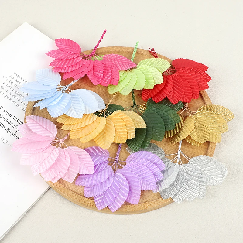 

10Pcs Artificial Silk Leaves Bulk Fake Rose Wire Leaves Wedding Birthday DIY Bouquet Wreath Craft Scrapbooking Decoration