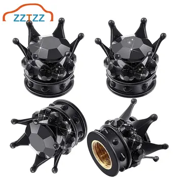 4 Stuks Kroon Band Ventieldopjes Bling Crystal Rhinestone Universele Chrome Crown Voertuig Autoband Caps Covers Autos Accesorios
