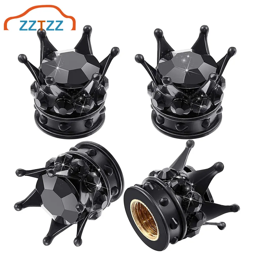 4 szt Korona Kołpaki zaworów opon Bling Crystal Rhinestone Uniwersalne chromowane korony Pojazd Samochodowe kołpaki opon Pokrowce Autos Accesorios