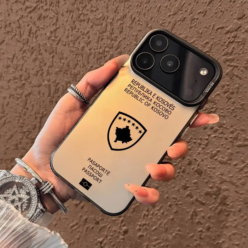

Famous Kosovo Passport Phone Case For iPhone 17 16 15 14 13 12 11 Pro Max Air multicolor Matte Laser Metallic Aurora Funda