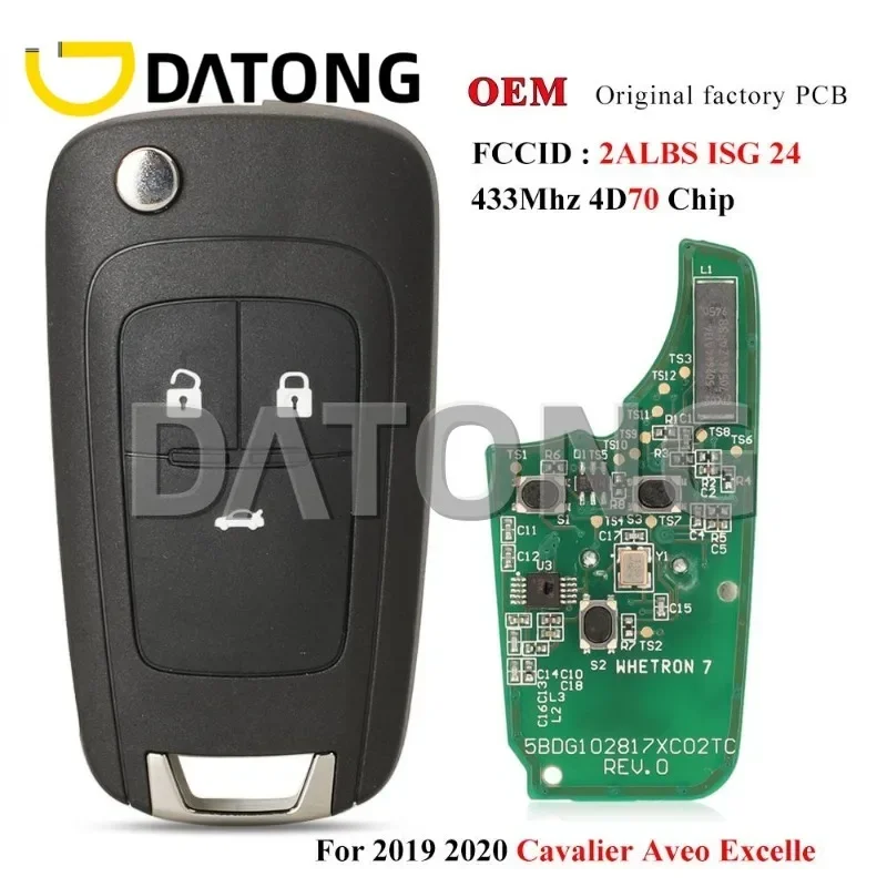 CHANKey 5pcs Car  Remote 433MHz ID70 For Chevrolet Aveo Cavalier 2019 2020 2ALBS1SG24 Flip Auto  Full Control Replace