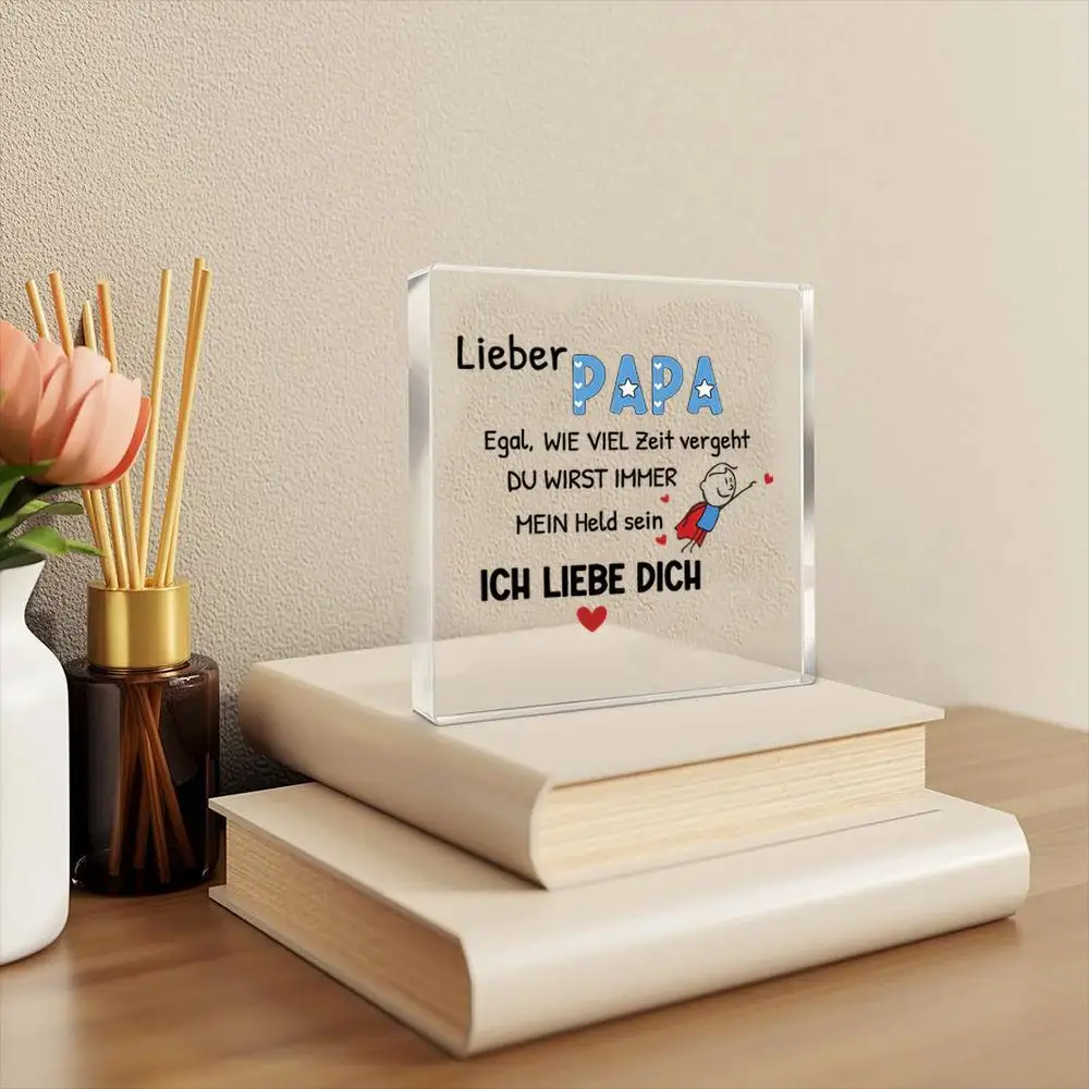 Brand Iron Wall Art Papa Mein Held Square Acrylic Plaque Minimalist Cartoon Hero Heart Blue Red Decor