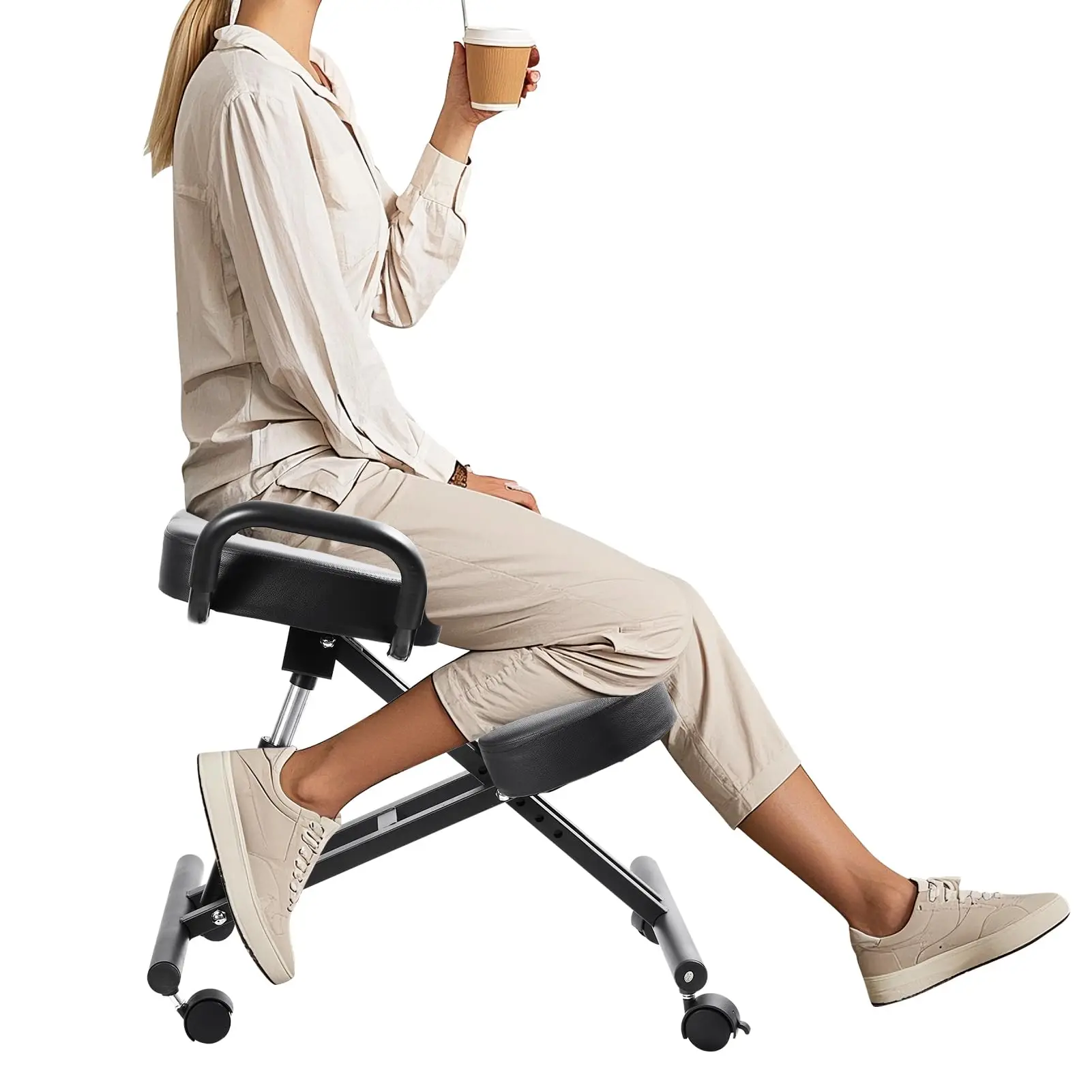 Compact Ergonomic Kneeling Chair, Adjustable Postures Correction Chair with Wheels for Work from Home, Study &