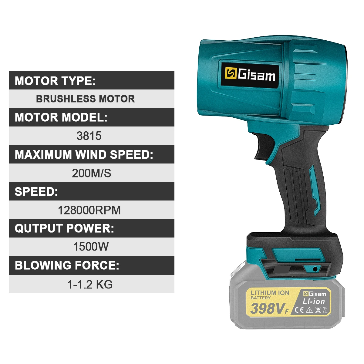 Imagem -06 - Gisam-brushless Ventilador Elétrico Ventilador Turbo Jet Violent Air Gun Handheld Snow Leaf Poeira Ferramenta Soprando para Makita 18v Bateria 200 m s