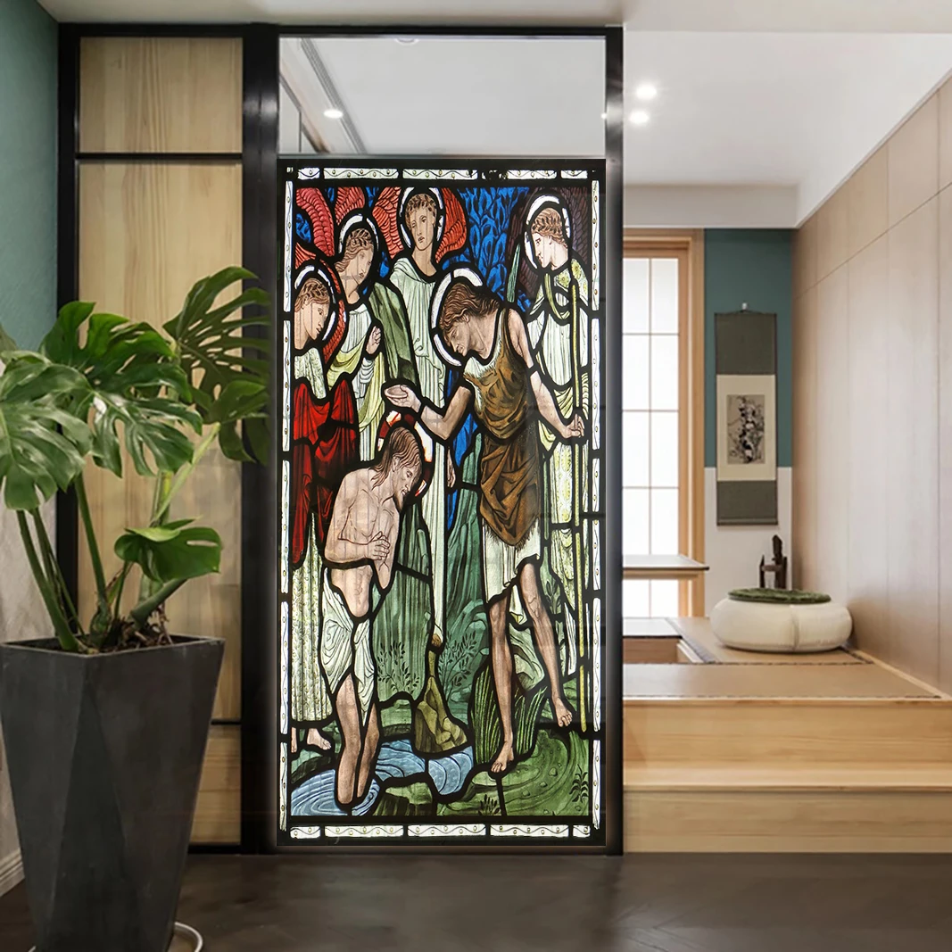 Church Stained Glass Decals Window Film Privacy Heat Insulation and Anti UV Blocking Static Cling Window Sticker for Home J39