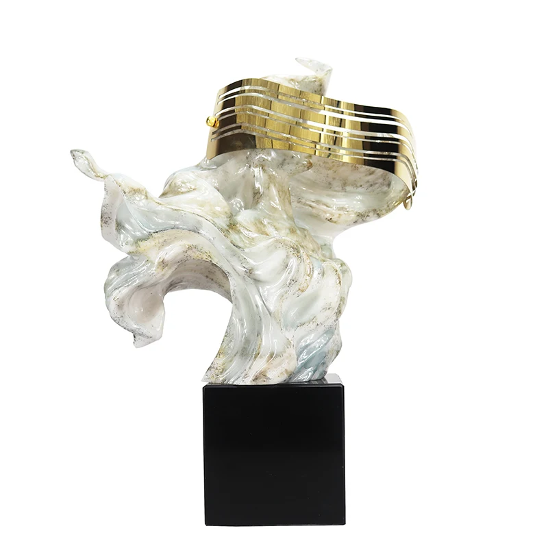 Elegant Handmade Marble Masked Head Sculpture Gold & Beige Modern Luxury Design for Contemporary Home and Hotel Decor