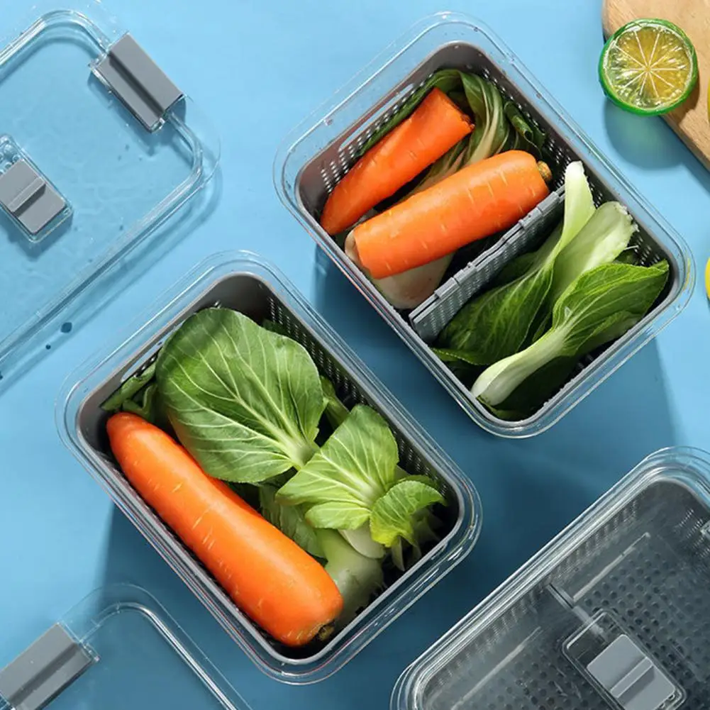 

Vegetable Fruit Container for Fridge Double Layer Fridge Food Storage Box with Colander Drainage for Picnic for Refrigerator