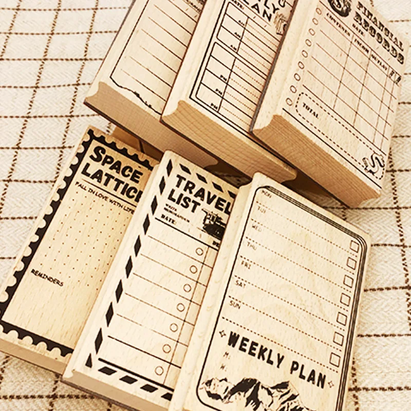 Creative Stationery Basic Handbook Stamp Wooden Time Management Daily Plan Schedule Stamp card making supplies custom stamp