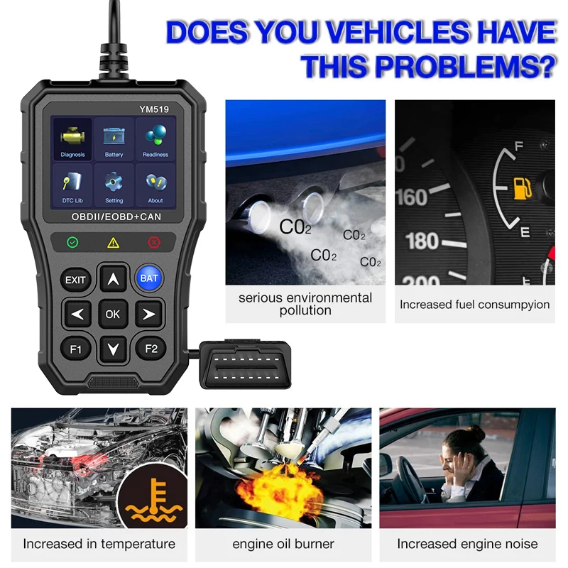 Portable Car OBD2 Scanner Live Data OBD2 EOBD Code Reader Check Engine Light Battery Voltage Testing Car Diagnostic Tools