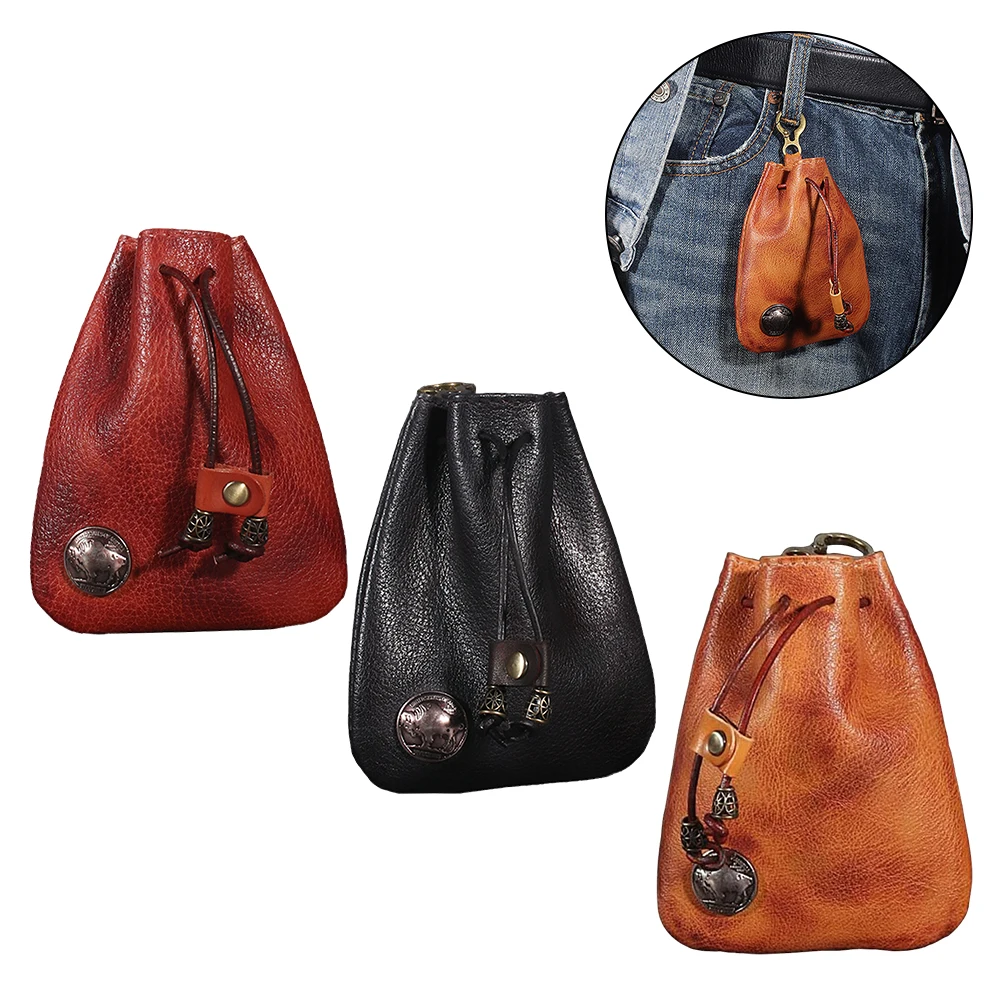 

Change Holder Leather Coin Purse 110*130*15mm First Layer Cowhide Wallet Travel-Friendly Design Attached Key Ring