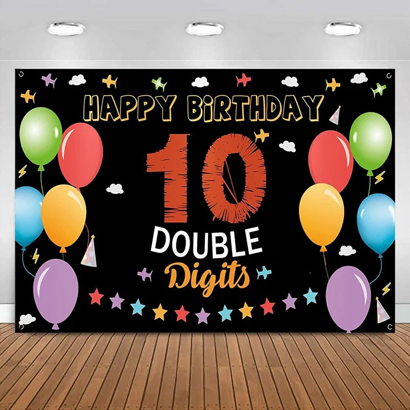 

Happy 10th Birthday Photography Backdrop Background Kids Birthday Party Yard Decor Colorful Birthday Photo Banner Decorations