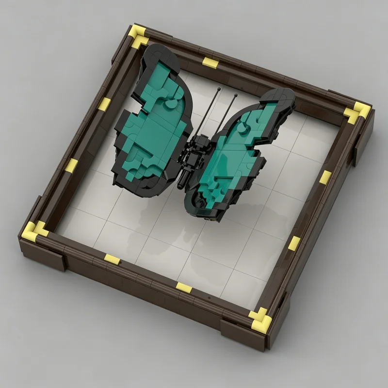 593pcs MOC Blue Morpho Butterfly in Frame Sculptures Model Building Blocks DIY Idea Brick Education Craft Birthday 3D Collection