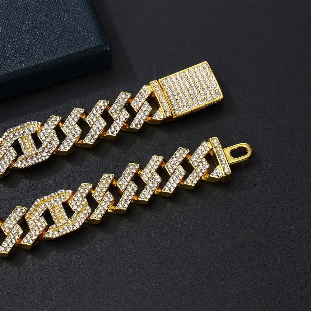 Big Heavy Hip Hop ice Men Boy Jewelry Micro Pave CZ  Gold Two Tone Color Rock Punk Ice Out Cuban Chain Necklace 15mm