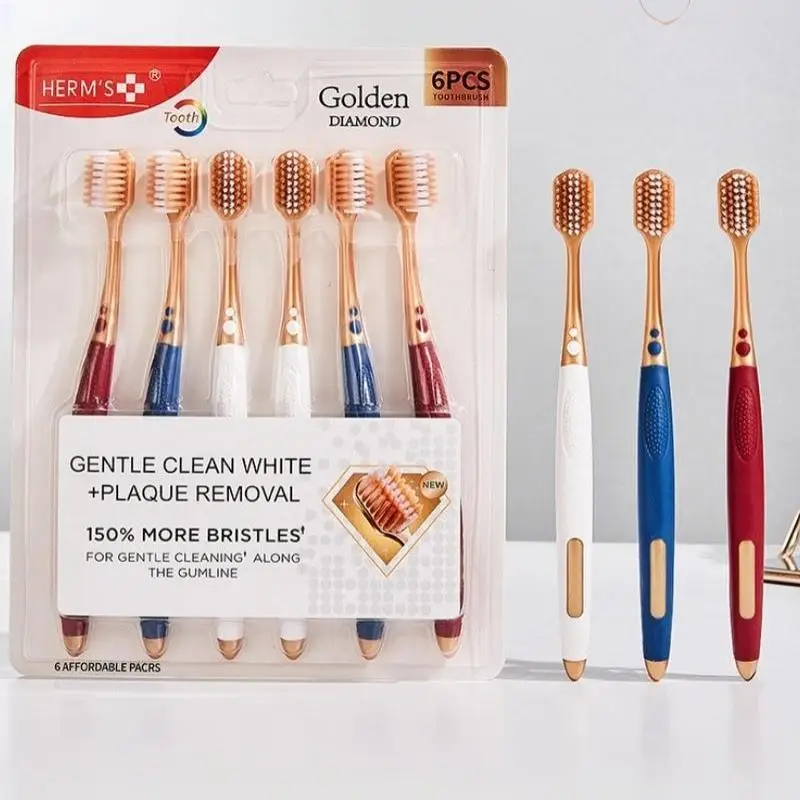 6pcs Wide Head Soft Bristled Toothbrushes Deep Cleans Between Teeth Non-Slip Handle Oral Care for Adult Men Women Home Use