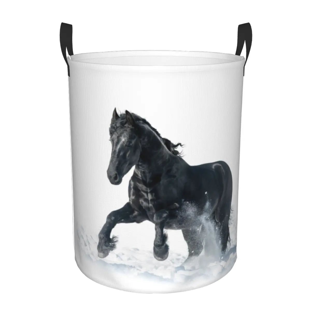 Cesta de lavandería de caballo Frisian elegante personalizada, cesto de almacenamiento de ropa grande plegable, cesto para bebé amante de los caballos