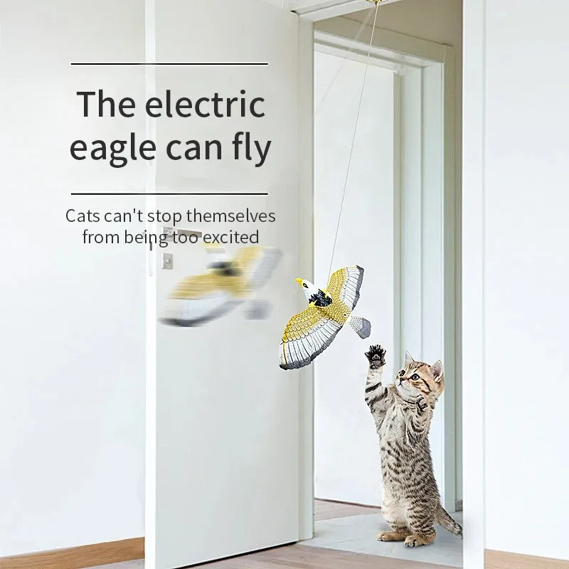 Simulation Vogel Interaktive Katze Spielzeug Elektrische Hängen Adler Fliegen Vogel Katze Teasering Spielen Katze Stick Scratch Seil Haustier Spielzeug