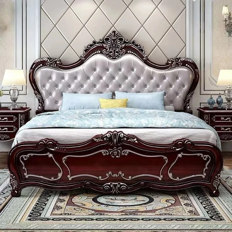 Black European Double Bed Royal Modern Home Baby Frame Double Bed Queen Twin wooden Letti Matrimoniali Furniture For Bedroom