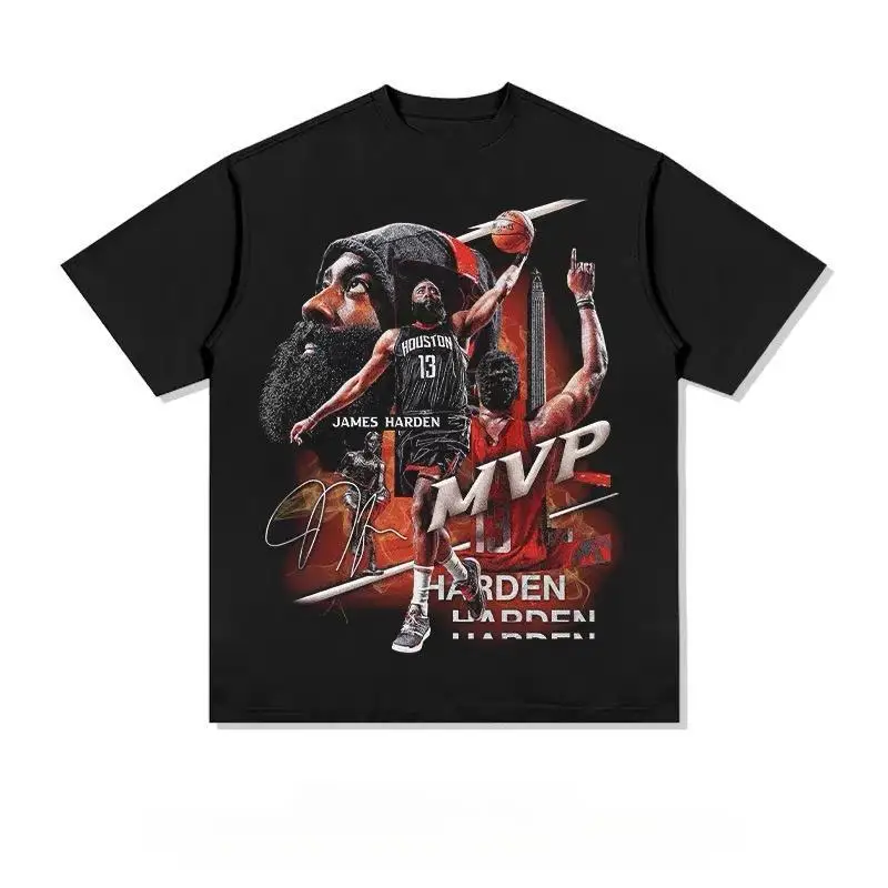 Camiseta de Baloncesto James Harden para Hombre y Mujer, Talla Grande, Algodón, Manga Corta, Oferta, Estampado con el Insignia MVP, Estilo Deportivo
