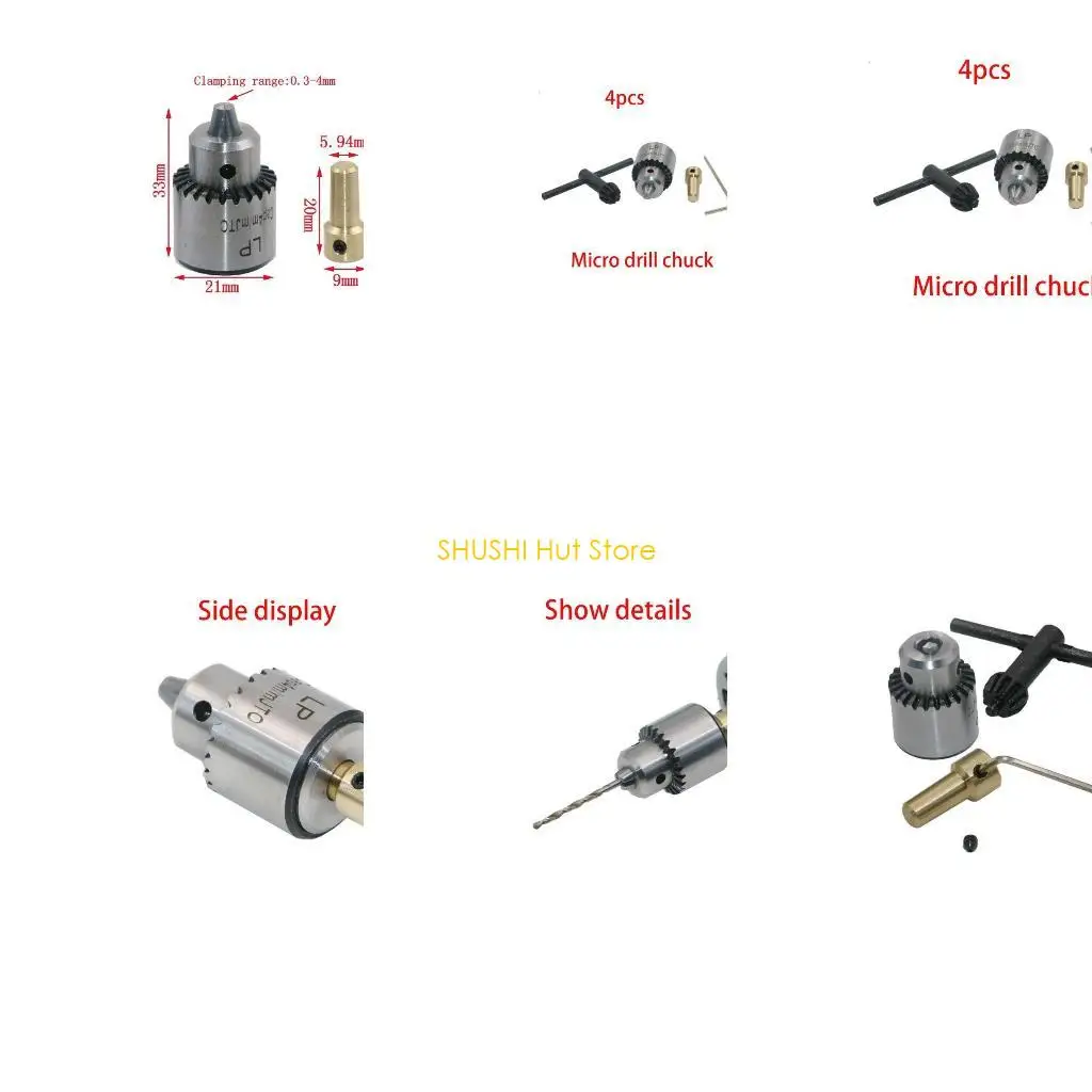 

Micro Drill Chucks Motor Jaw Clamping 0.3-4mm Cone Mounted Spindle with for Key 3.17mm Brass Shaft D57B