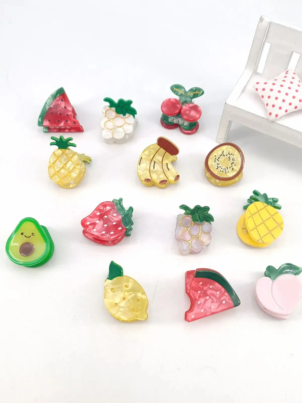 Épingle à cheveux en acétate de fruits, petite pince mignonne, fraise, citron, cerise, raisin, frange cassée, Clip supérieur, accessoires pour cheveux, 1/4 pièces
