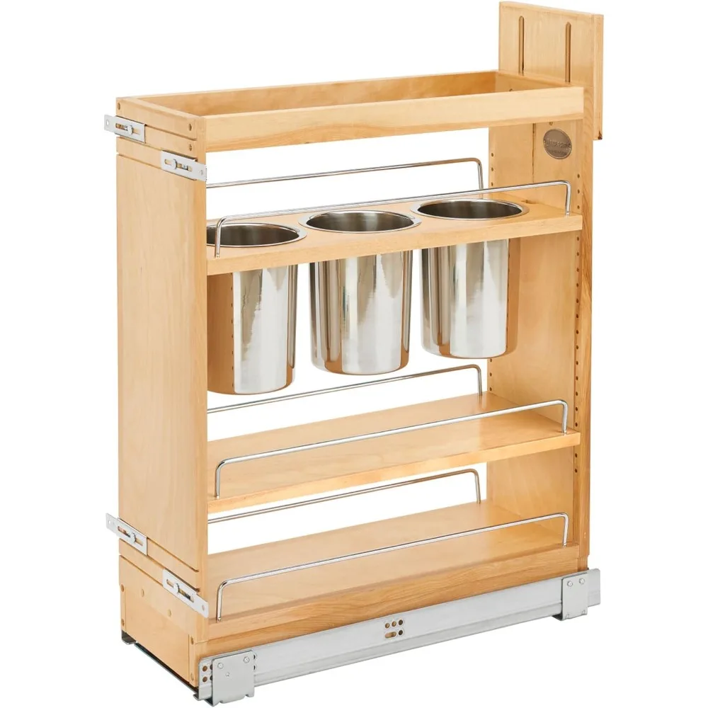 

Pull-out storage shelves for basic kitchen cabinets with soft close, sliding racks for utilities, cutlery or spices