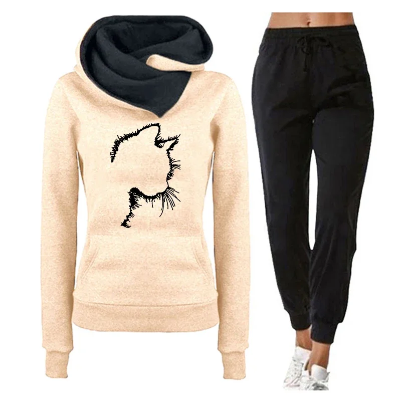 2024 Trendy Simple Sweatshirt 2Pcs Set Autumn Winter Sport Outfit Casual Suit Women Tracksuit Long Sleeve Pullover Hoodie+Jogger