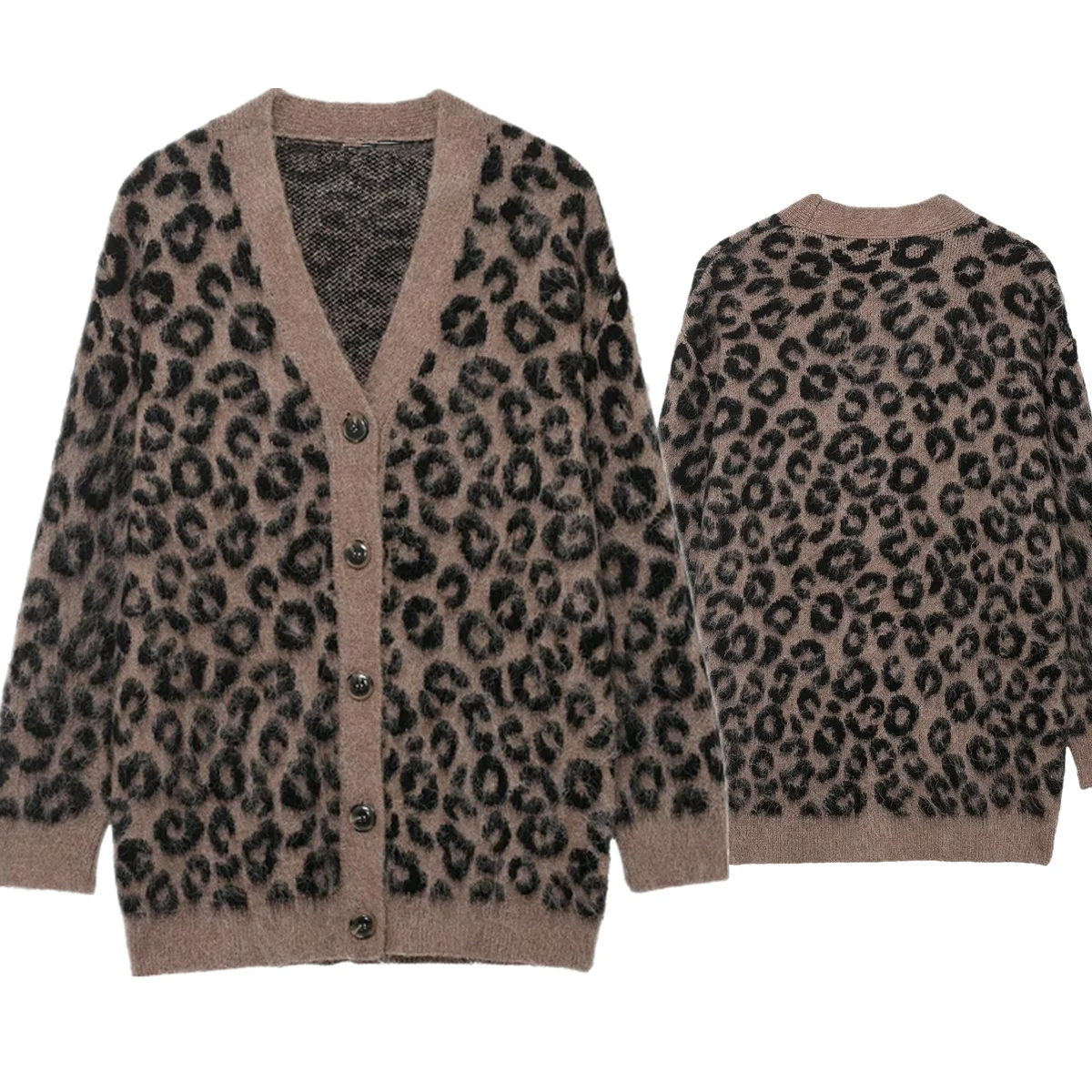 

Dave&Di Woman Clothing Spring Autumn Knitwear Cardigans British Fashion Leopard Jacquard Single Breasted Jacket Women Tops