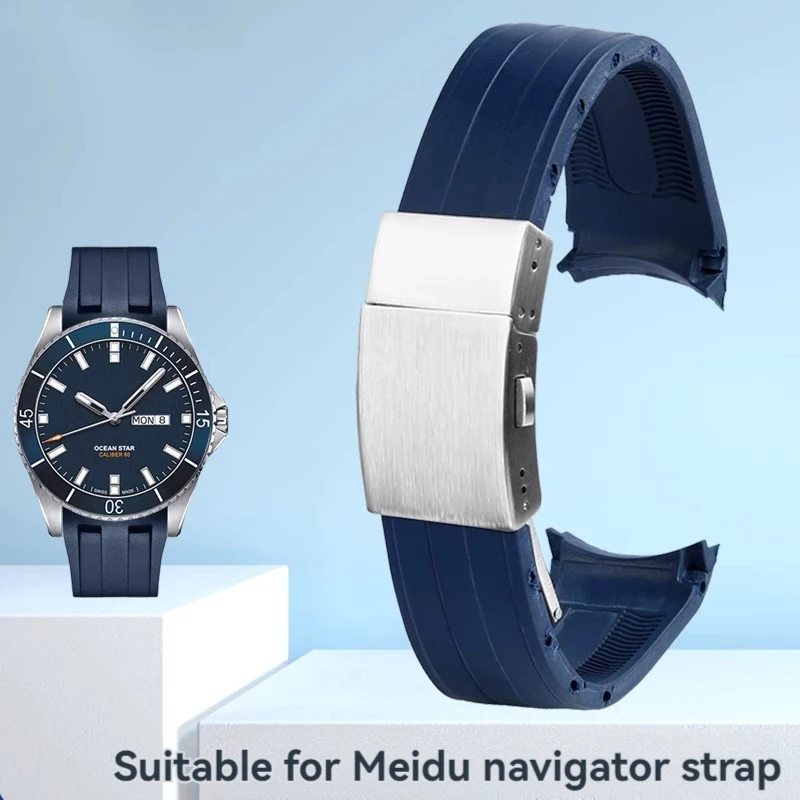 Curved End Ruber Strap for Mido Navigator Series M026430A M026608A Starfish M011430A Silicone Watchband Citizen Bracelet 22mm