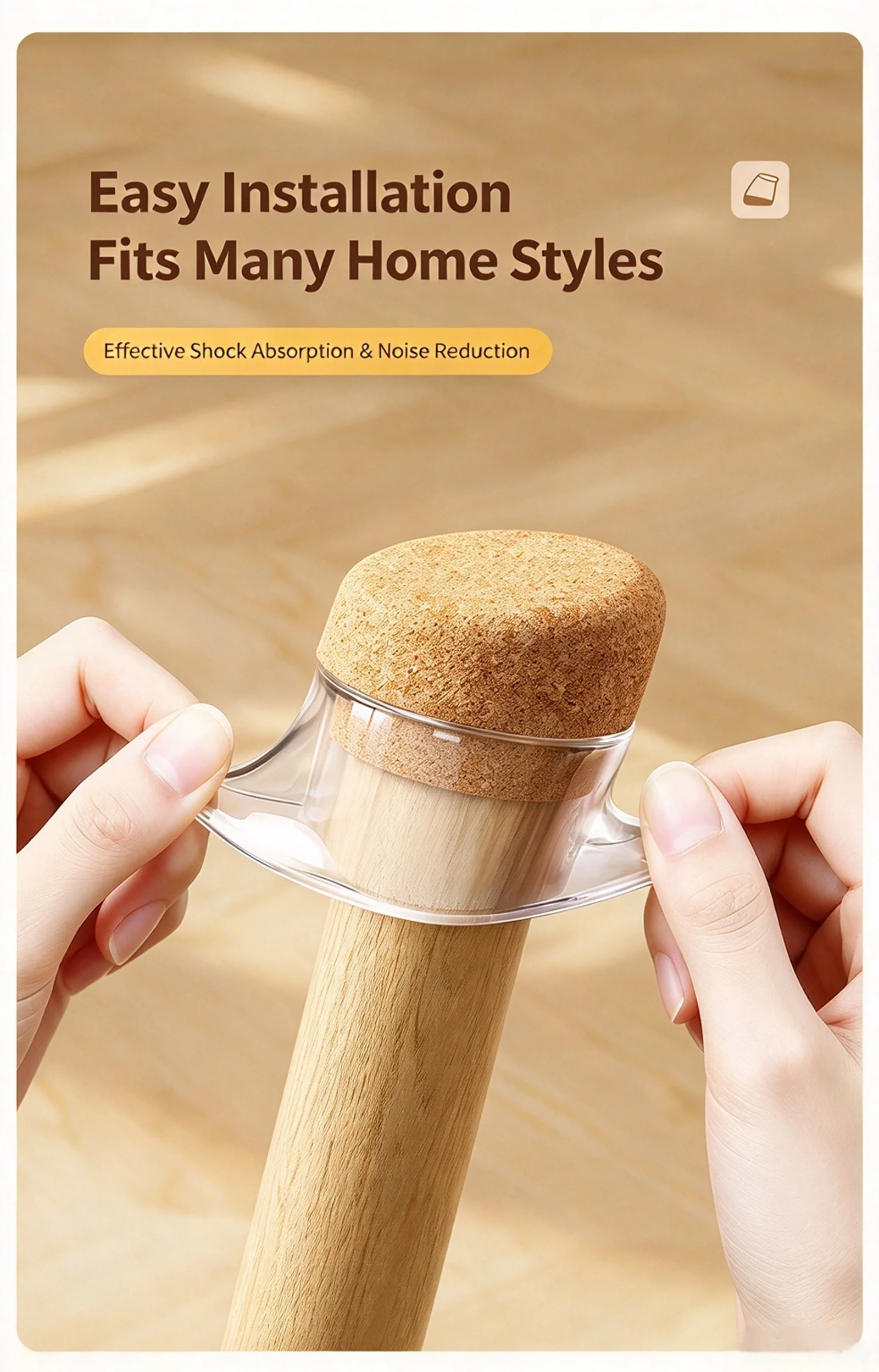 4pcs Silicone Chair Leg Caps with Felt Pad, 15-25° Slanted Non Slip Furniture Floor Protectors for Hardwood Floors