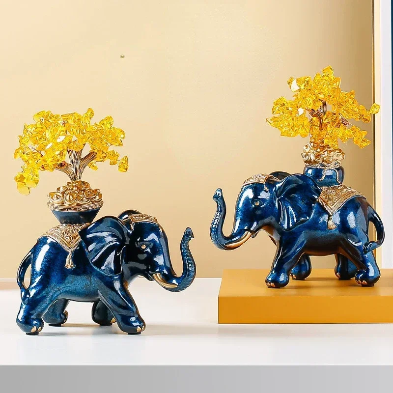 

New Chinese style creative fortune making elephant ornaments A pair of living room, porch, wine cabinet, office decoration, new