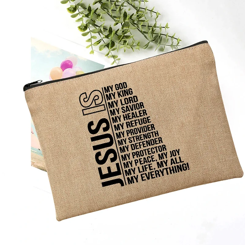 Faith Over Fear Christian Printed Makeup Pouch Women Cosmetic Make Up Bag Religion Graphic Fearless Slogan Toiletry Bags Purse