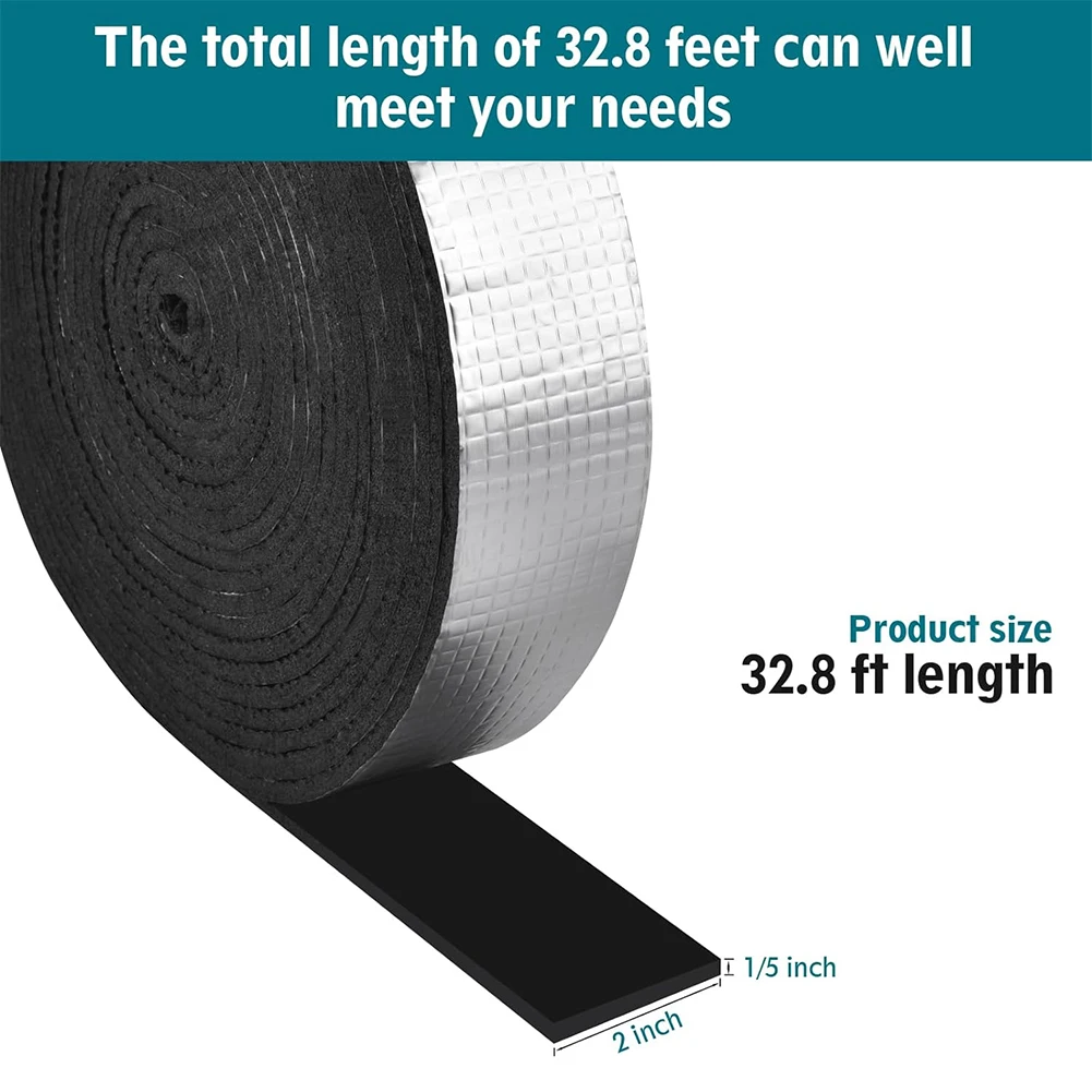 파이프 랩 절연 32.8Ft 야외 파이프 폼 절연 테이프 알루미늄 호일 검정색 화재 방지 강력한 테이프 방수