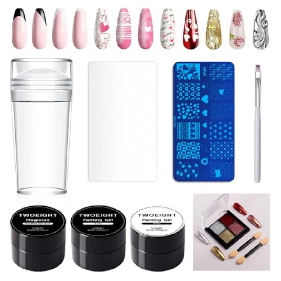 

Гель-штамп для ногтей, 8 шт., набор штампов для ногтей с французским кончиком и черно-белым цветным штампом, гель-лак, штамп, верхнее покрытие, шаблон для штамповки ногтей