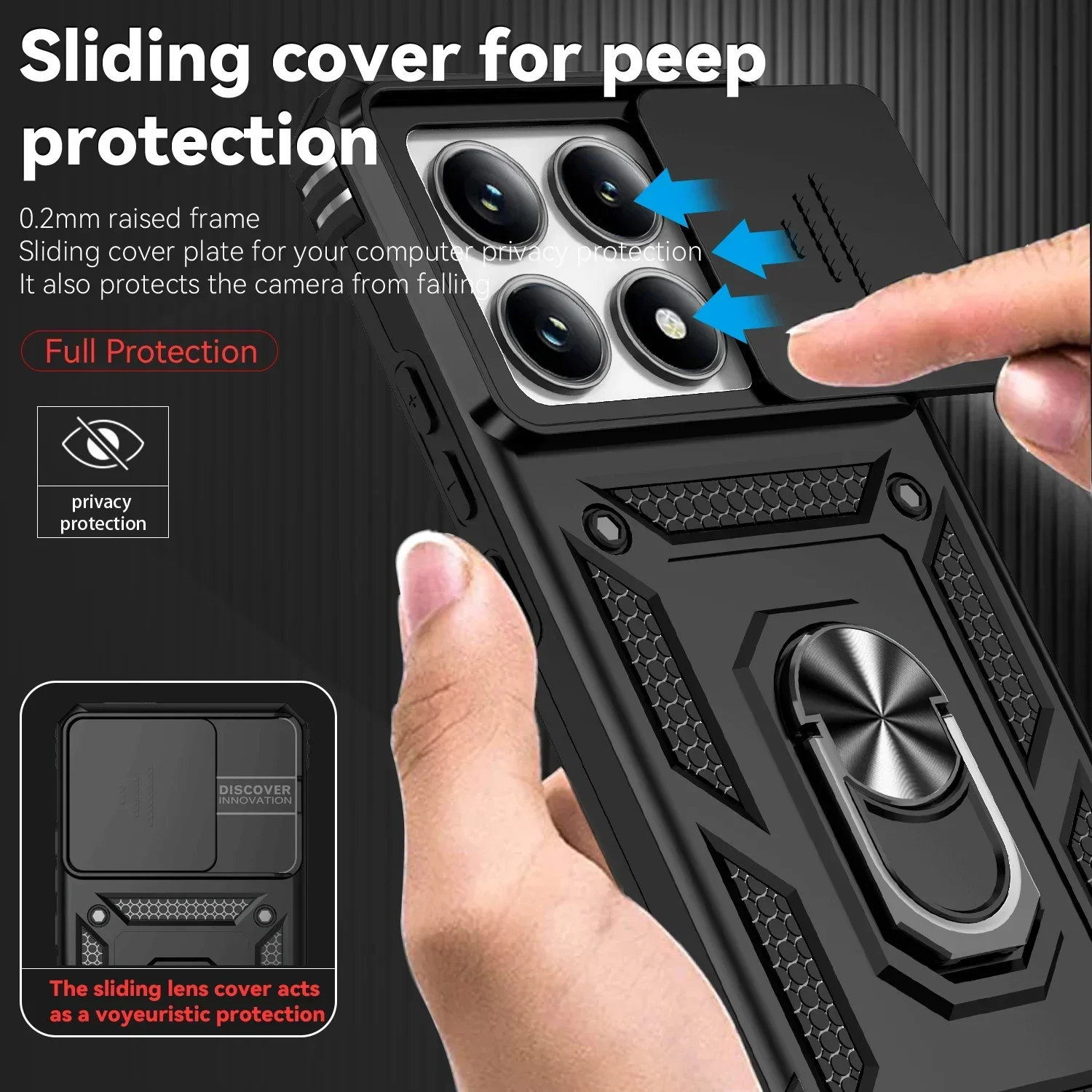 For Xiaomi 14T Pro Case Magnetic Ring Stand Rotating Slide Camera Lens Military Grade Armor Cover for Redmi Note 14 13 Pro 5G 4G