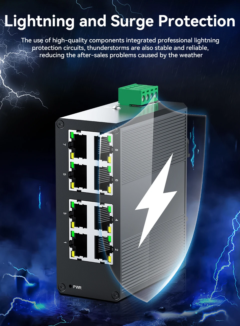 HORACO 8 Port 100 M Industrieschalter 10/100 M Mini Industrie Ethernet Netzwerk-Switch DIN-Schiene Plug-and-Play IP40-Schutz – Detail 8