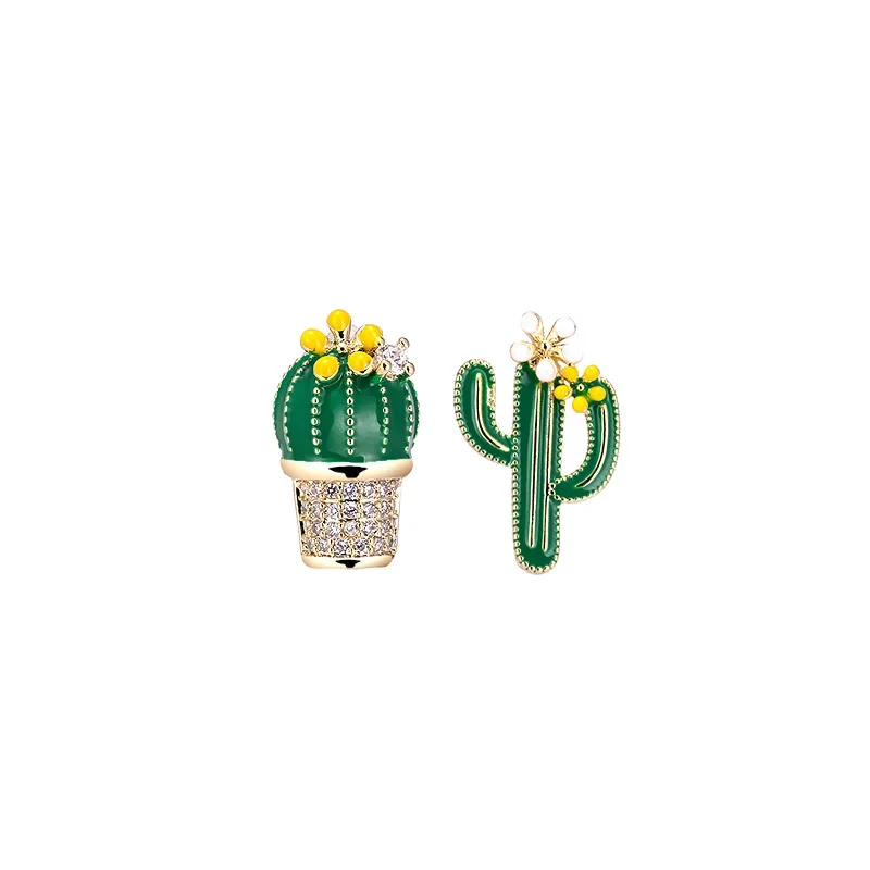 Minar Korean Fashion Bling Bling Green Cactus Dangle Earings for Women Exquisite Rhinestone Plant Earings Jewelry Accessories