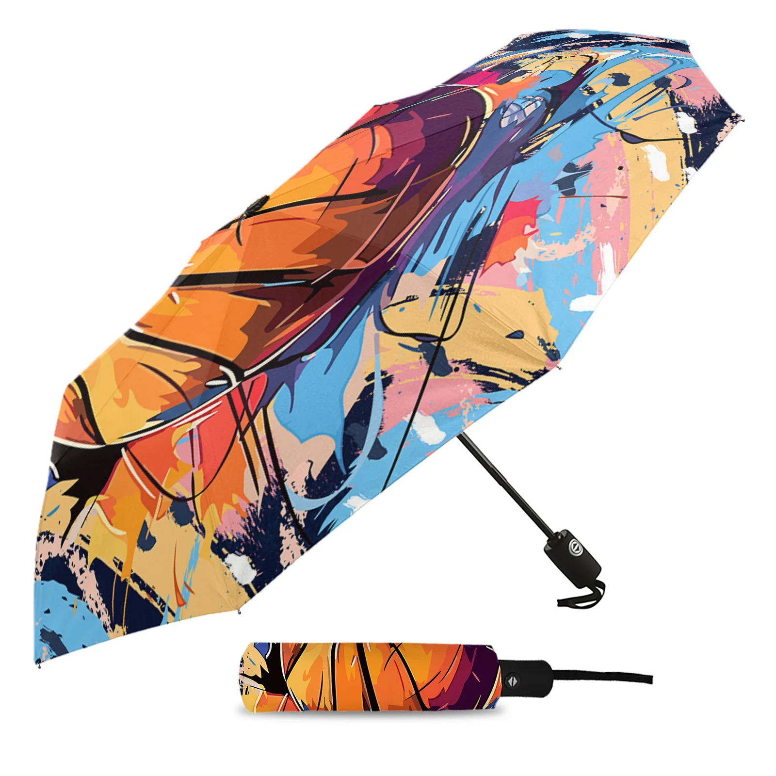 Sports Style Basketball Hand Drawn Automatic Umbrella Travel Folding Umbrella Portable Parasol Windproof Umbrellas