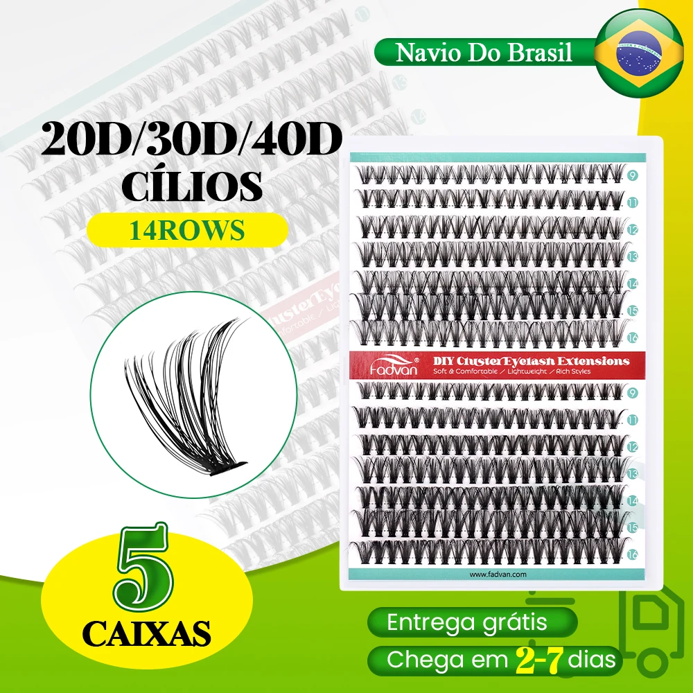 Fadvan DIY Cluster Cílios 5 PCS Mix 30 + 40D Fãs Pré-fabricados Extensões de Cílios Navio da Brasil