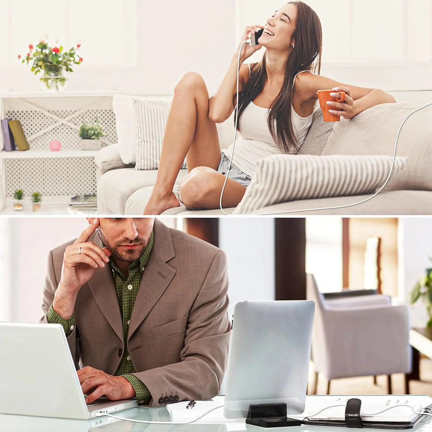 كابل بيانات PD 60 وات من النوع C للشحن السريع 1.8 متر أبيض USB C إلى سلك من النوع C لهاتف آيفون 17 16 برو ماكس 15 بلس سامسونج وشاومي وهواوي