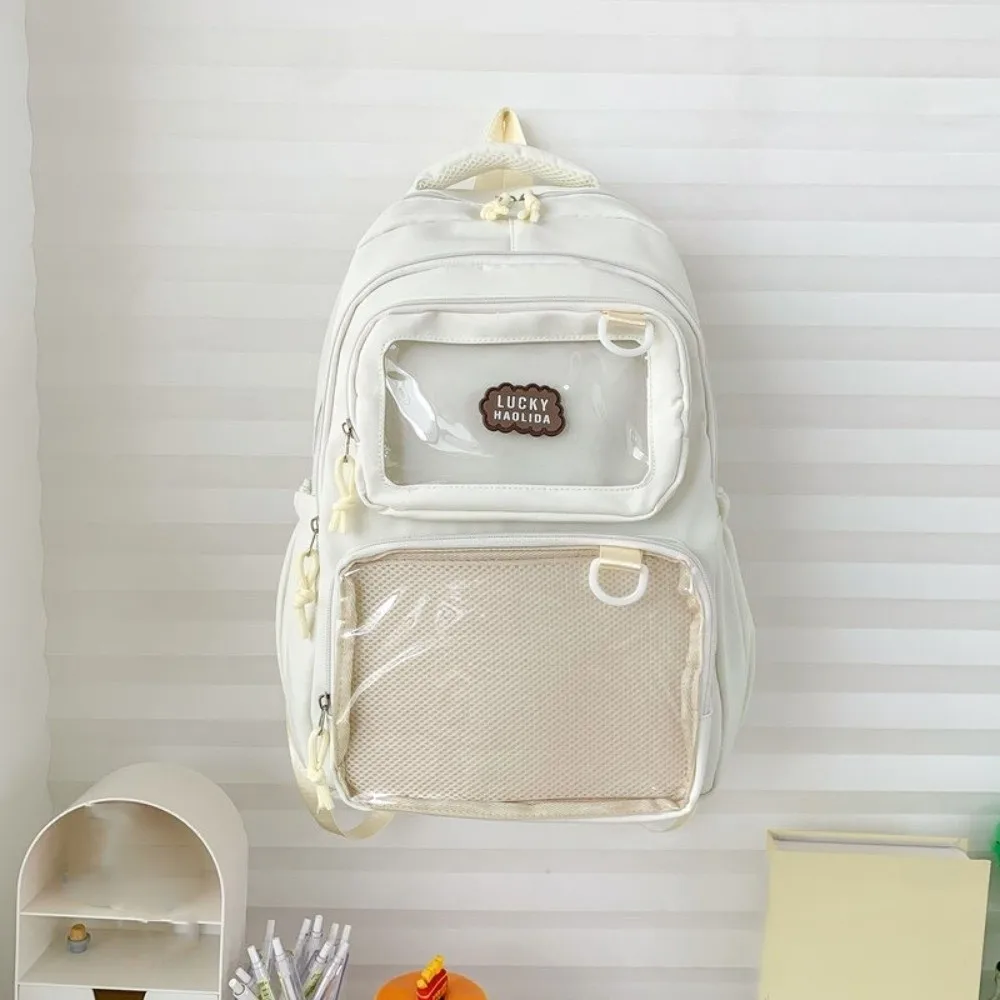 Solid Color Nylon Ita Backpack Durable Transparent Students School Bag Fixed Webbing Dustproof Large Capacity Daypack School