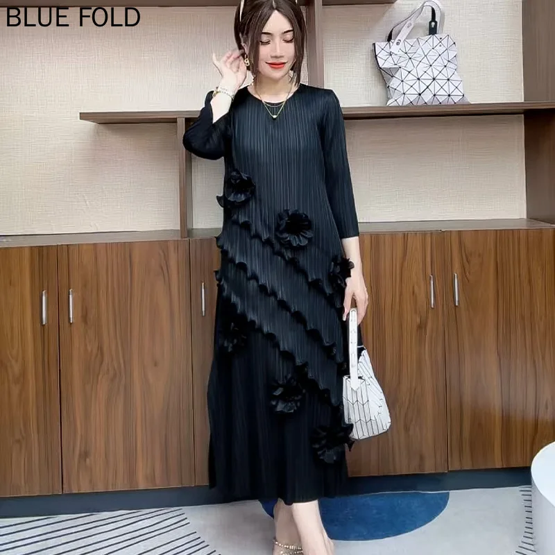 

MIYAKE New Style Celebrity Dress Temperament Spring and Summer Elegant Long Dress Pleated Simple Casual PLEATS High Quality