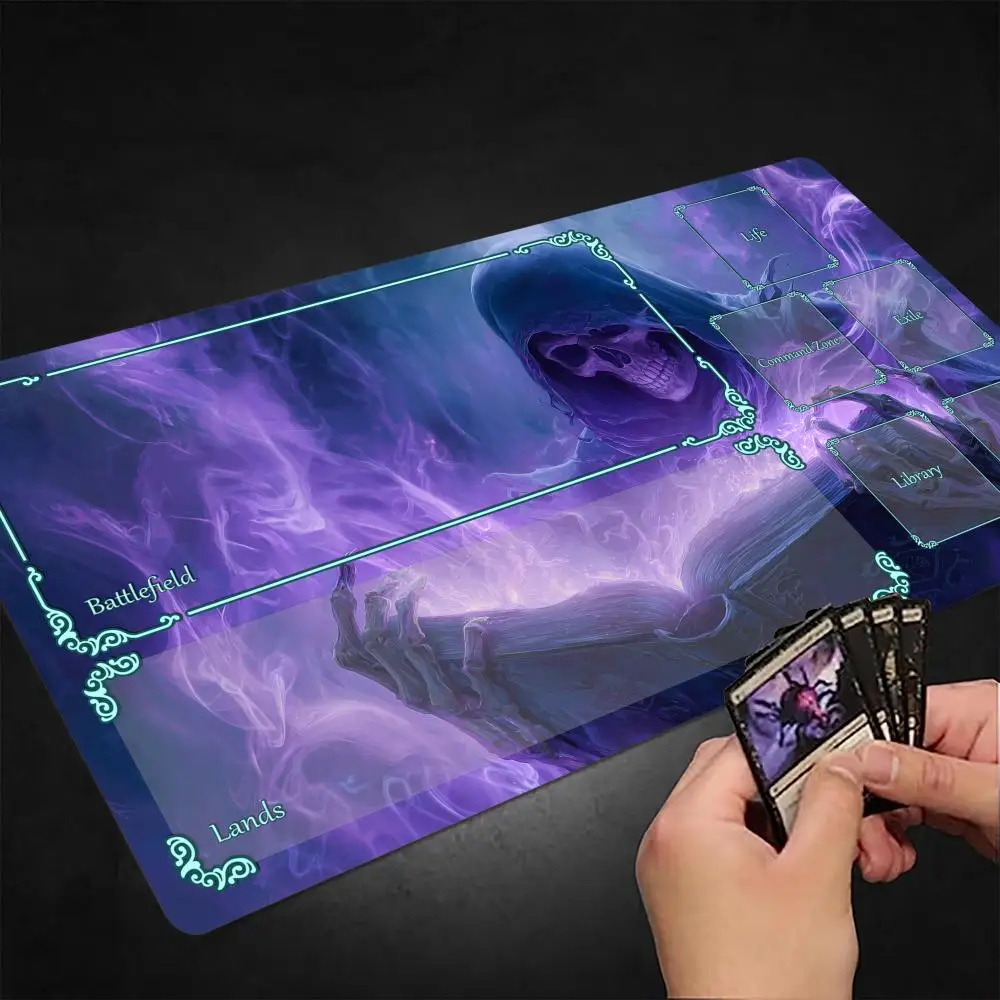Ancient spellbook and skeleton TCG Playmat Magic Card Mat Stitched Edge Non-Slip Durable Tabletop playmat Board Game Mat for TCG