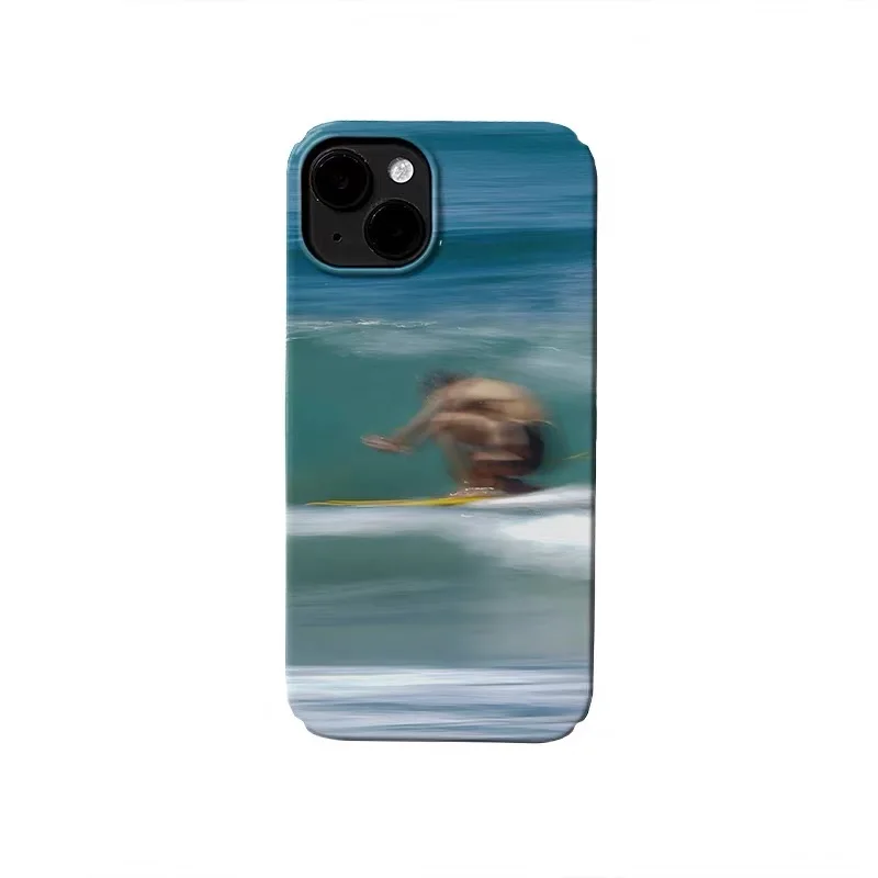 

Ins Korean Green Sea Surfing Phone Case for IPhone 17 Air 16E 15 14 Plus 13 Mini 11 Pro Max 12 Pro Back Cover XS XR SE Case