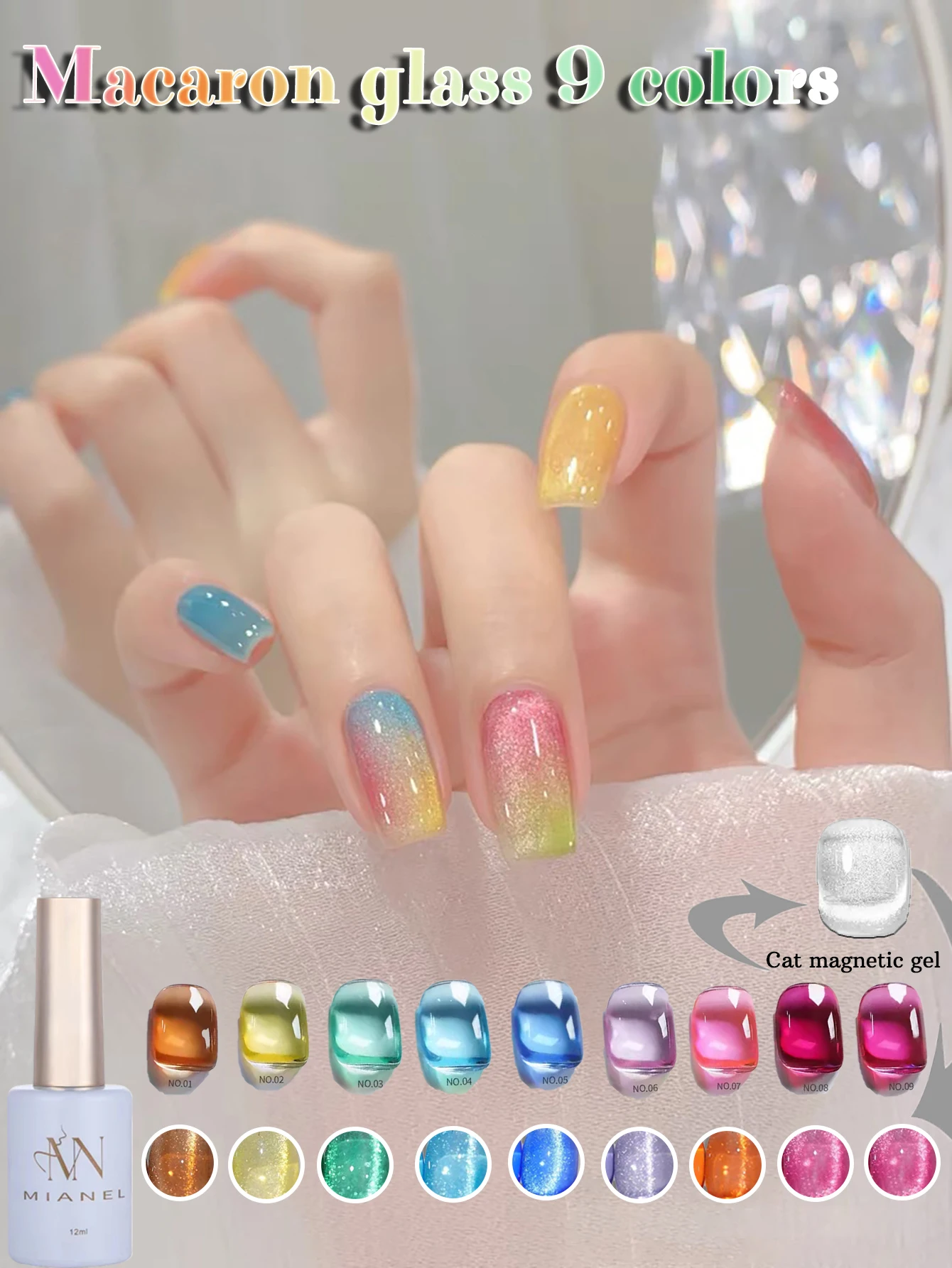 

MIANEL 12ML 1-9PCS Candy Glass Gel Nail Polish Dopamine Hard Candy Glass Beads Nail Art Special Use,Nail Art Fantasy Gel Polish