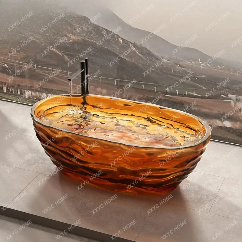 Transparent water corrugated crystal bathtub color resin integrated independent art Internet celebrity bathtub