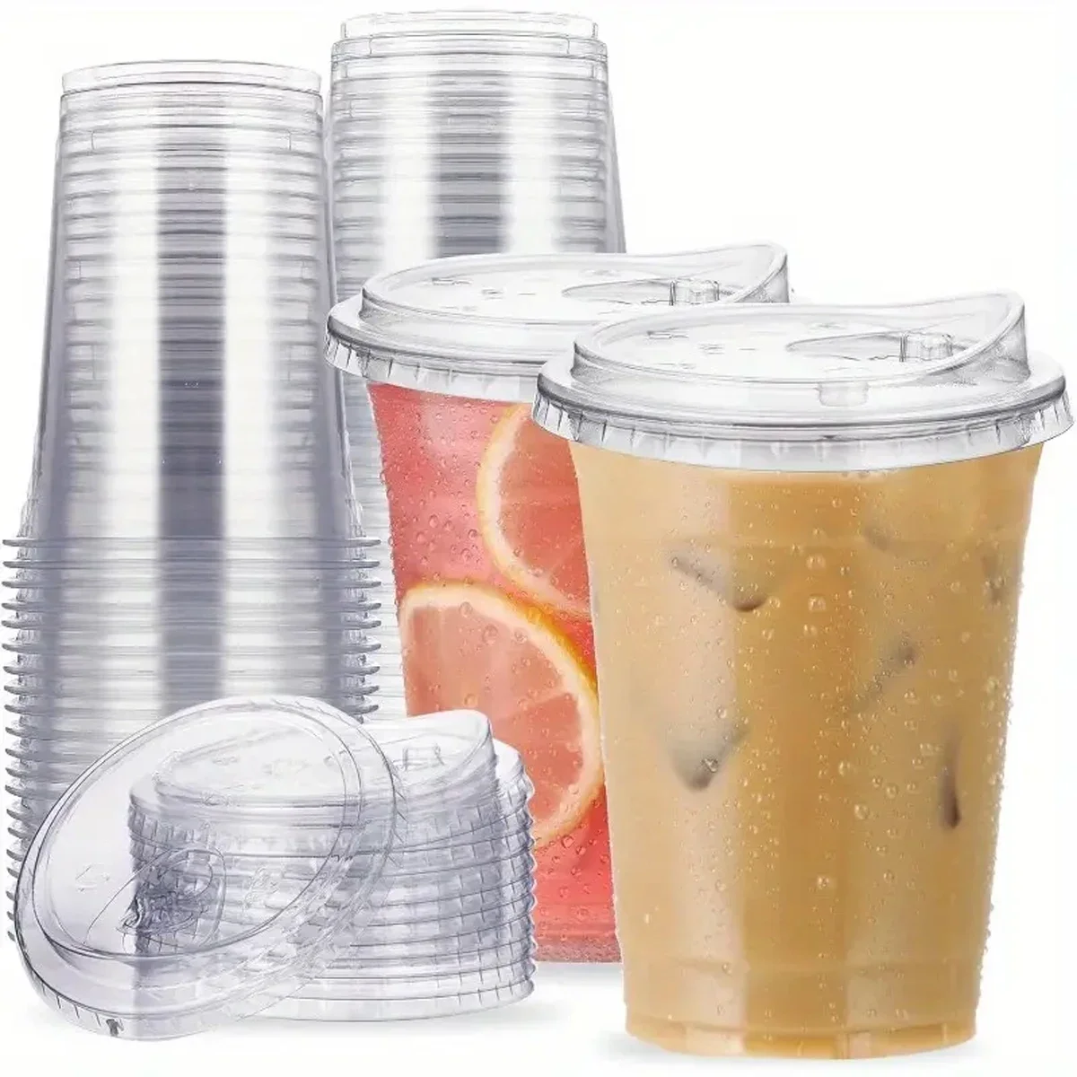 

20pcs Transparent Disposable Coffee Cup Without Straw Suitable for Smoothies and Cold Drinks