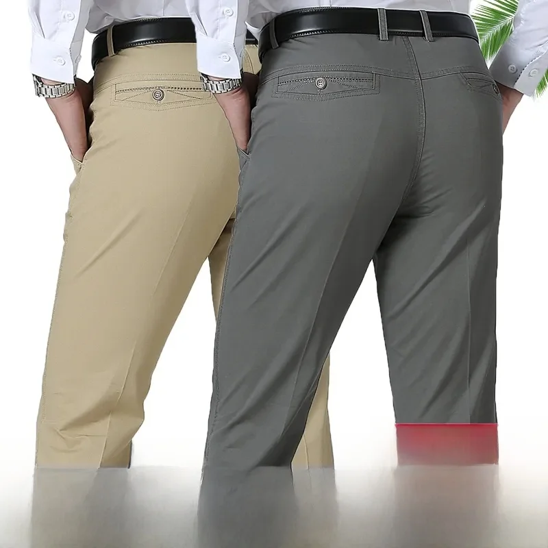 

Pure Cotton Men's Casual Pants Spring Autumn Thiened Loose Straight High Waist Iron Free Dad Pants Busin Casual Sle