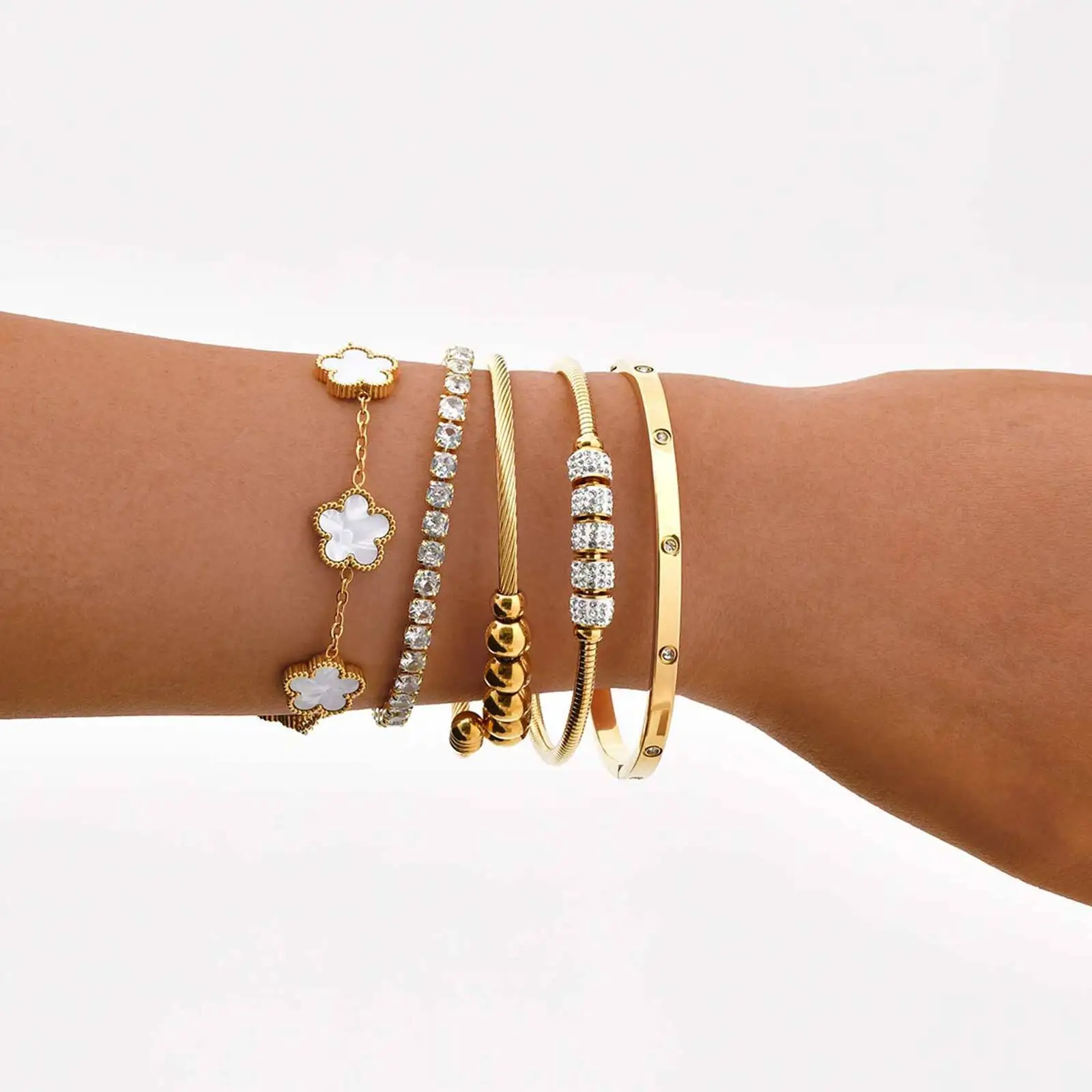 

Flower Bracelets for Women Adjustable, Luxury Tennis Cubic Zirconia Bracelet Stackable, Friendship Love Gift
