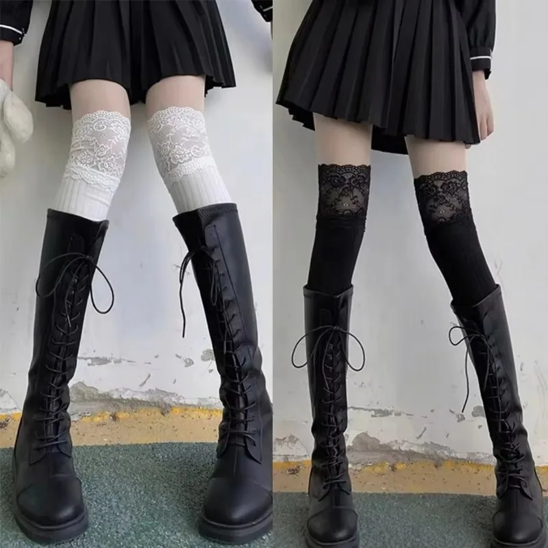 1/2pairs Korean Sexy Lace High Stockings Women Girls Thigh High Over The Knee Stockings Lolita Ladies Girls Warm Boot Long Socks